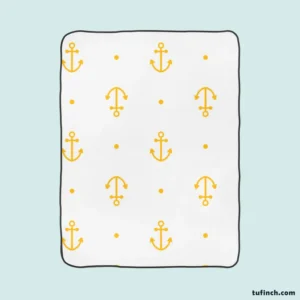 Yellow Marine Anchor Design On White Fleece Blanket 1