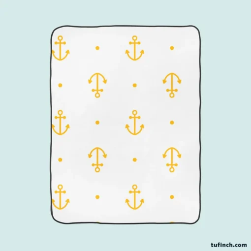 Yellow Marine Anchor Design On White Fleece Blanket 1