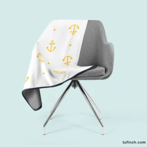 Yellow Marine Anchor Design On White Fleece Blanket 2