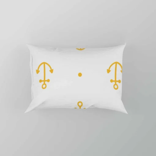 Yellow Marine Anchor Design On White Pillow Case