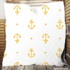 Yellow Marine Anchor Design On White Quilt Blanket