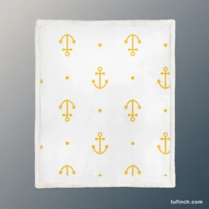 Yellow Marine Anchor Design On White Sherpa Fleece Blanket 1