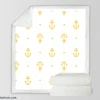 Yellow Marine Anchor Design On White Sherpa Fleece Blanket