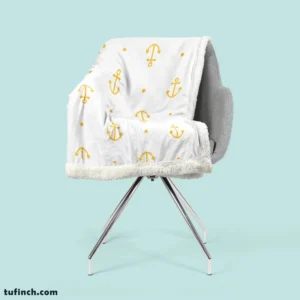 Yellow Marine Anchor Design On White Sherpa Fleece Blanket 2