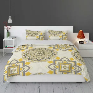 Yellow Off White Vintage Pattern Bedding Set 1