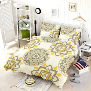 Yellow Off White Vintage Pattern Bedding Set