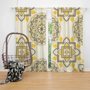 Yellow Off White Vintage Pattern Curtain