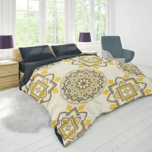 Yellow Off White Vintage Pattern Duvet Cover 1