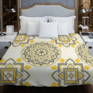 Yellow Off White Vintage Pattern Duvet Cover