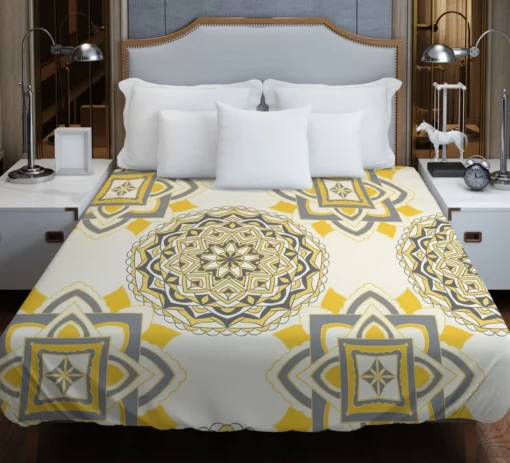 Yellow Off White Vintage Pattern Duvet Cover