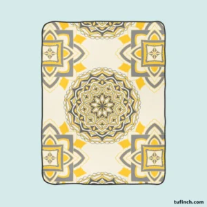 Yellow Off White Vintage Pattern Fleece Blanket 1