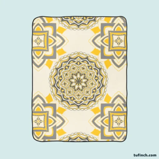 Yellow Off White Vintage Pattern Fleece Blanket 1