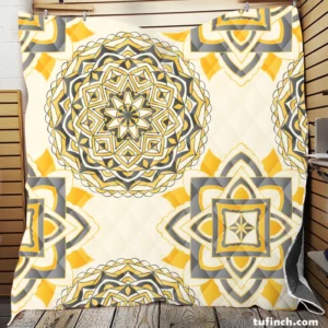 Yellow Off White Vintage Pattern Quilt Blanket