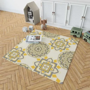 Yellow Off White Vintage Pattern Rug 1