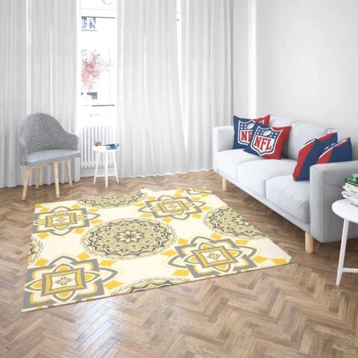 Yellow Off White Vintage Pattern Rug 2