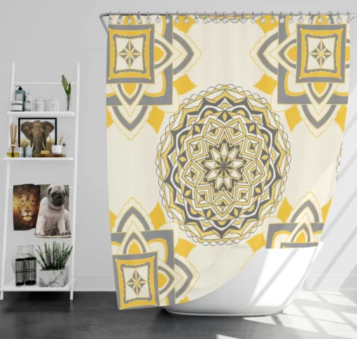 Yellow Off White Vintage Pattern Shower Curtain