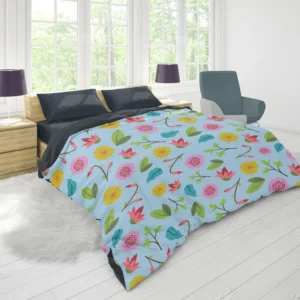 Yellow Pink Small Flowers Duvet Cover 1