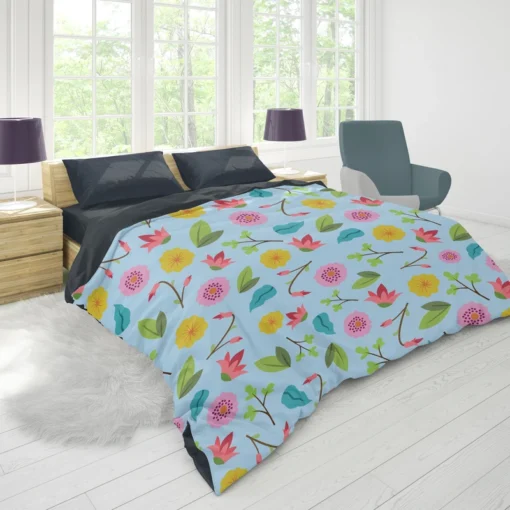 Yellow Pink Small Flowers Duvet Cover 1