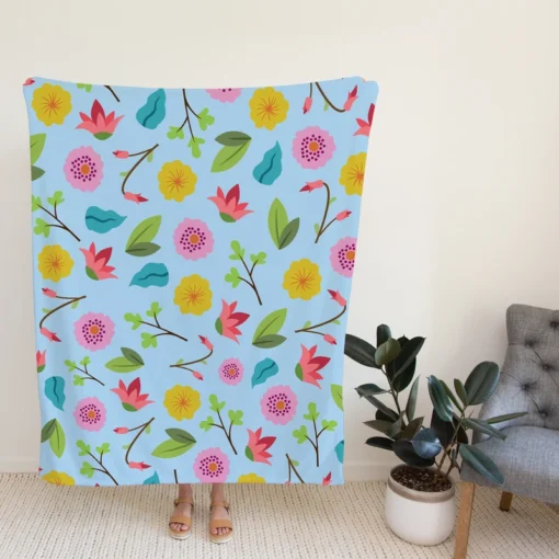 Yellow Pink Small Flowers Fleece Blanket