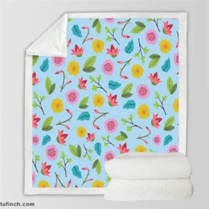 Yellow Pink Small Flowers Sherpa Fleece Blanket