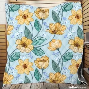 Yellow Sulfur Cosmos Flower Quilt Blanket