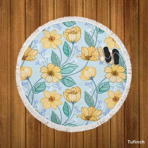 Yellow Sulfur Cosmos Flower Round Beach Towel