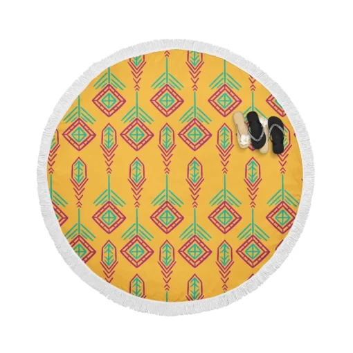 Yellow Traditional Songket Pattern Round Beach Towel