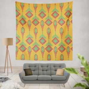 Yellow Traditional Songket Pattern Wall Tapestry