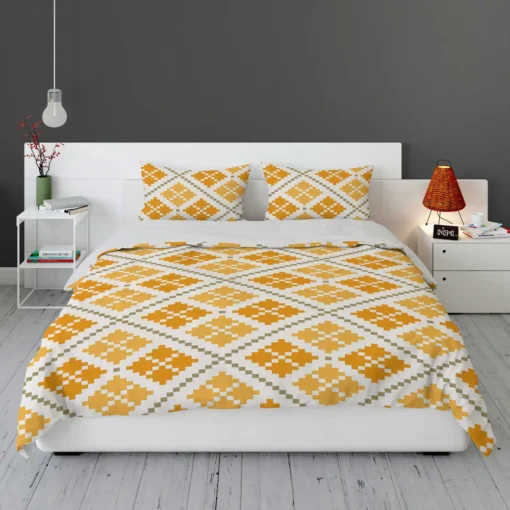 Yellow Vintage Cross Stitch Pattern Bedding Set 1