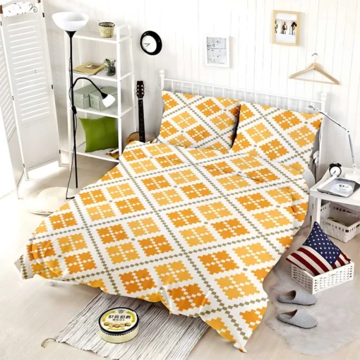 Yellow Vintage Cross Stitch Pattern Bedding Set