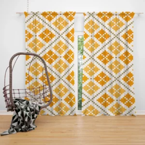 Yellow Vintage Cross Stitch Pattern Curtain