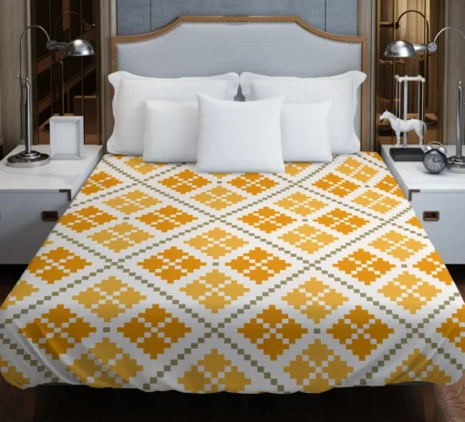 Yellow Vintage Cross Stitch Pattern Duvet Cover