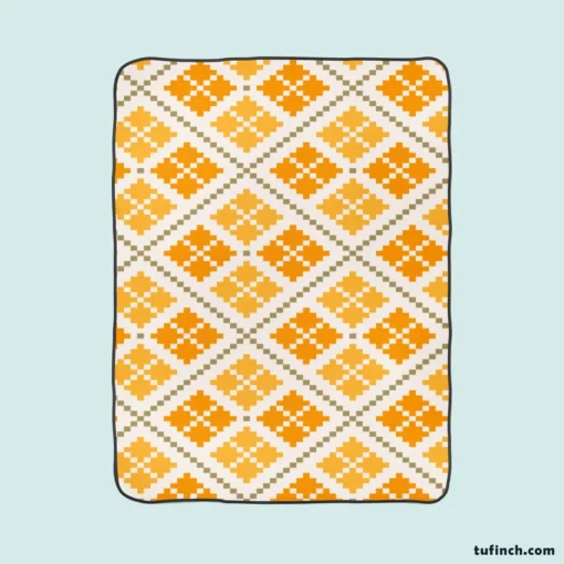 Yellow Vintage Cross Stitch Pattern Fleece Blanket 1