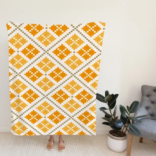 Yellow Vintage Cross Stitch Pattern Fleece Blanket