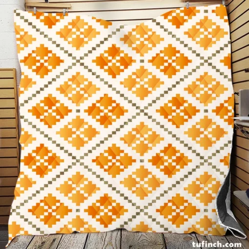 Yellow Vintage Cross Stitch Pattern Quilt Blanket