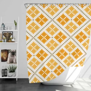 Yellow Vintage Cross Stitch Pattern Shower Curtain