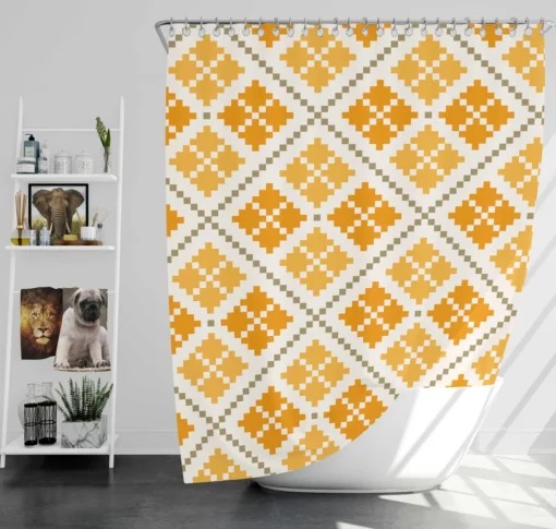 Yellow Vintage Cross Stitch Pattern Shower Curtain