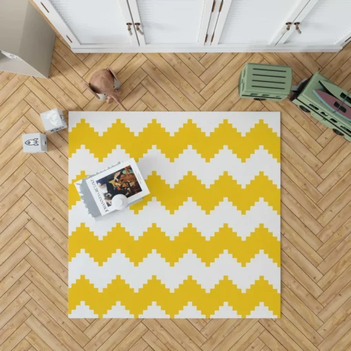 Yellow White Aztec Chevron Rug