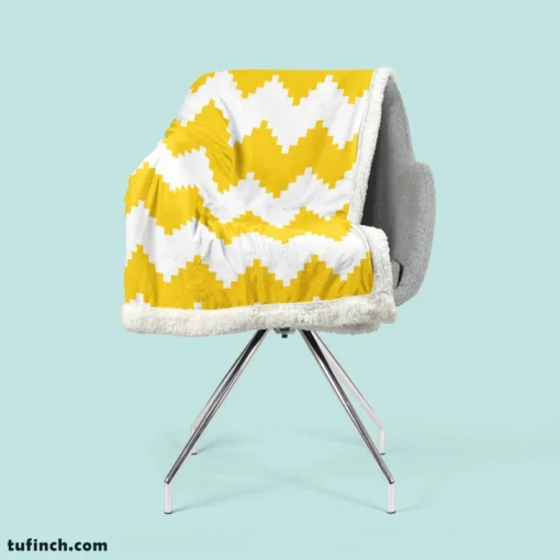 Yellow White Aztec Chevron Sherpa Fleece Blanket 2