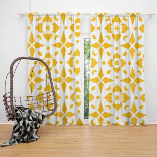 Yellow White Batik Ethnic Pattern Curtain