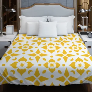 Yellow White Batik Ethnic Pattern Duvet Cover