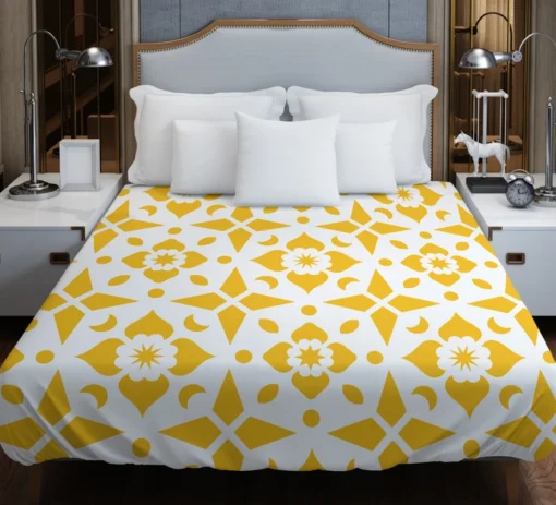 Yellow White Batik Ethnic Pattern Duvet Cover