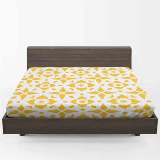 Yellow White Batik Ethnic Pattern Fitted Sheet 1