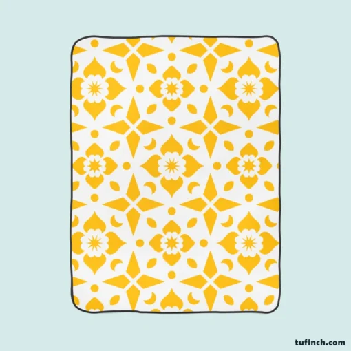 Yellow White Batik Ethnic Pattern Fleece Blanket 1