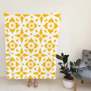 Yellow White Batik Ethnic Pattern Fleece Blanket