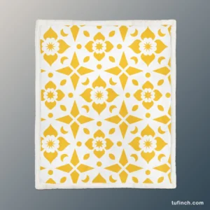 Yellow White Batik Ethnic Pattern Sherpa Fleece Blanket 1