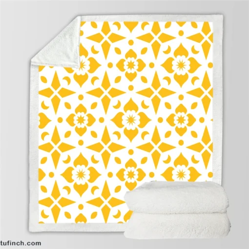 Yellow White Batik Ethnic Pattern Sherpa Fleece Blanket