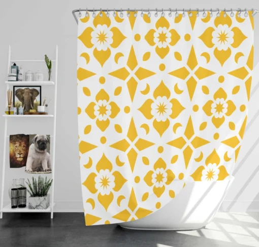 Yellow White Batik Ethnic Pattern Shower Curtain