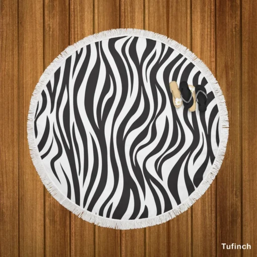 Zebra Skin Stripe Print Round Beach Towel