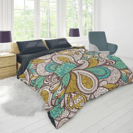 Zentangle Leaf Paisley Design Duvet Cover 1